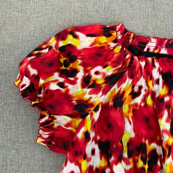Alfani Women's Floral Pleated Blouse Size 22W Cap Sleeve Red Yellow White Lined - Picture 9 of 15